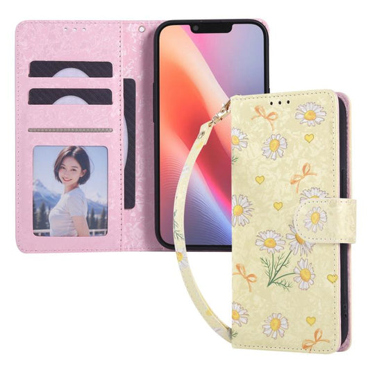 For iPhone 16e Bronzing Painting RFID Leather Case(Yellow Daisy) by bashfashion