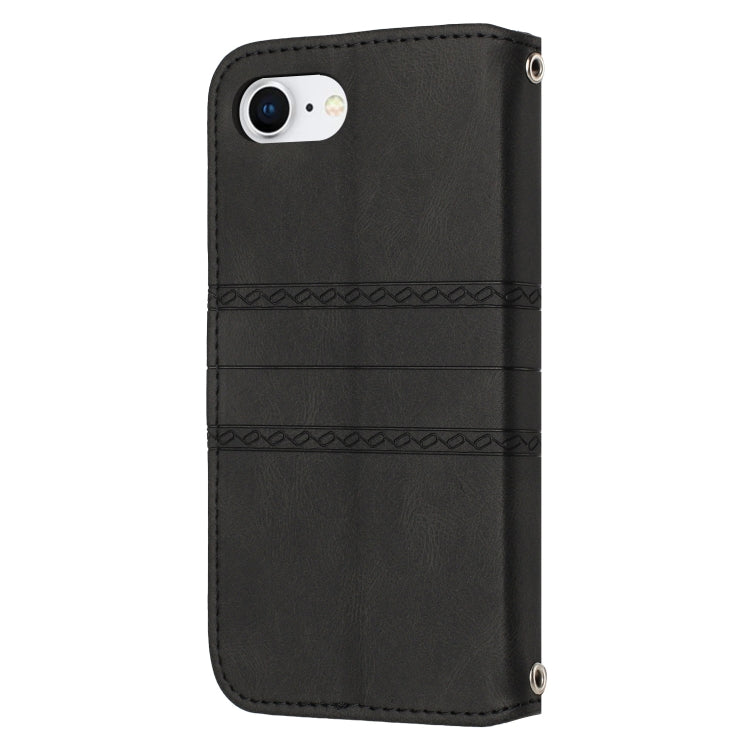 For iPhone 16e Embossed Stripes Skin Feel Leather Phone Case(Black) by bashfashion