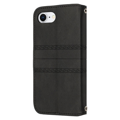 For iPhone 16e Embossed Stripes Skin Feel Leather Phone Case(Black) by bashfashion
