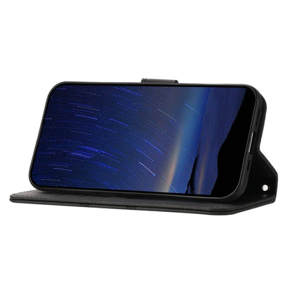 For iPhone 16e Embossed Stripes Skin Feel Leather Phone Case(Black) by bashfashion