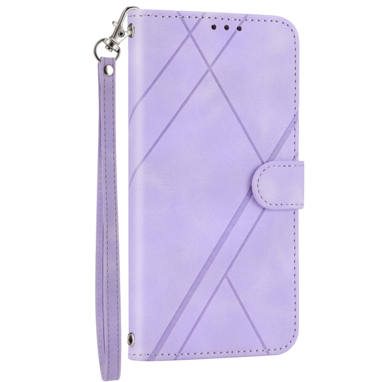 For iPhone 16e Embossed Line Leather Phone Case with Lanyard(Purple) by bashfashion