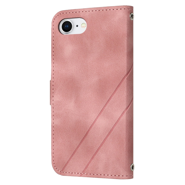 For iPhone 16e Embossed Line Leather Phone Case with Lanyard(Pink) by bashfashion