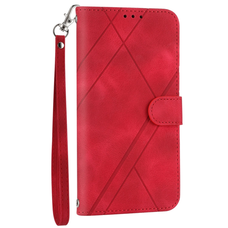 For iPhone 16e Embossed Line Leather Phone Case with Lanyard(Red) by bashfashion