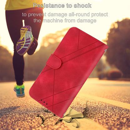 For iPhone 16e Embossed Line Leather Phone Case with Lanyard(Red) by bashfashion