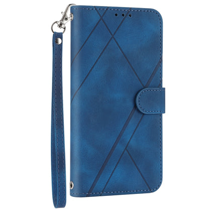For iPhone 16e Embossed Line Leather Phone Case with Lanyard(Blue) by bashfashion