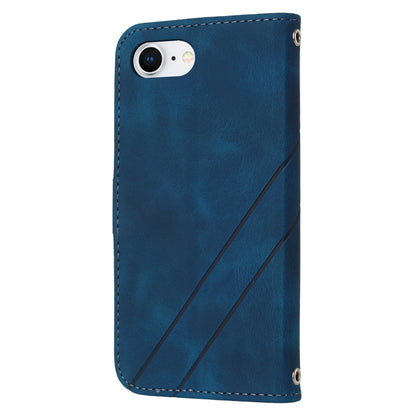 For iPhone 16e Embossed Line Leather Phone Case with Lanyard(Blue) by bashfashion