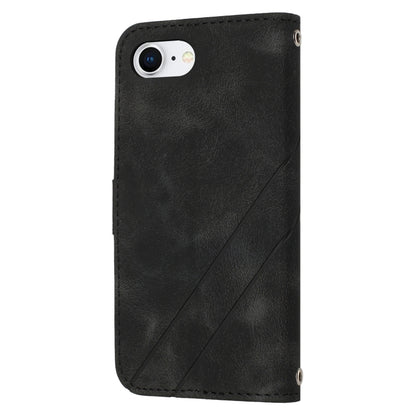 For iPhone 16e Embossed Line Leather Phone Case with Lanyard(Black) by bashfashion
