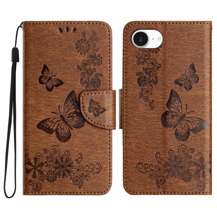 For iPhone 16e Butterfly Embossed Flip Leather Phone Case(Brown) by bashfashion