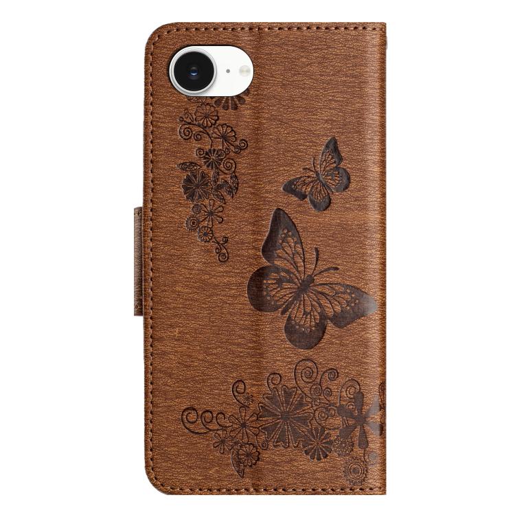 For iPhone 16e Butterfly Embossed Flip Leather Phone Case(Brown) by bashfashion