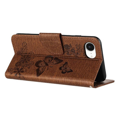For iPhone 16e Butterfly Embossed Flip Leather Phone Case(Brown) by bashfashion