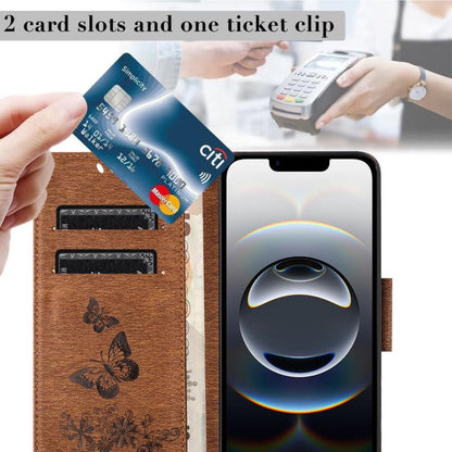 For iPhone 16e Butterfly Embossed Flip Leather Phone Case(Brown) by bashfashion