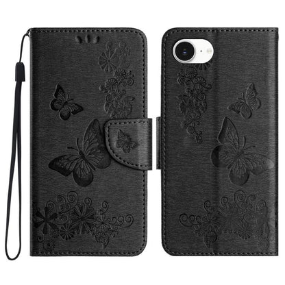 For iPhone 16e Butterfly Embossed Flip Leather Phone Case(Black) by bashfashion