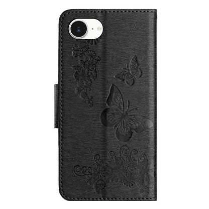 For iPhone 16e Butterfly Embossed Flip Leather Phone Case(Black) by bashfashion