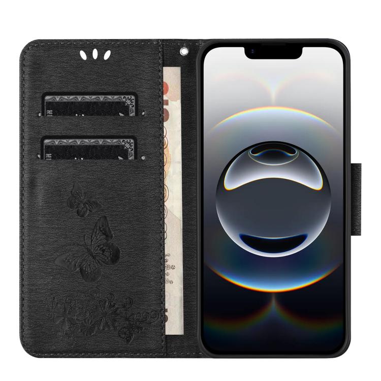For iPhone 16e Butterfly Embossed Flip Leather Phone Case(Black) by bashfashion