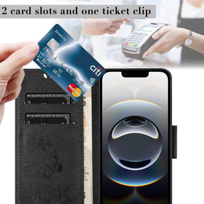 For iPhone 16e Butterfly Embossed Flip Leather Phone Case(Black) by bashfashion