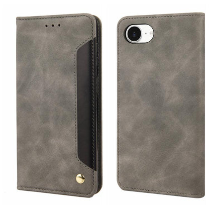 For iPhone 16e Skin Feel Splicing Leather Phone Case(Grey) by bashfashion