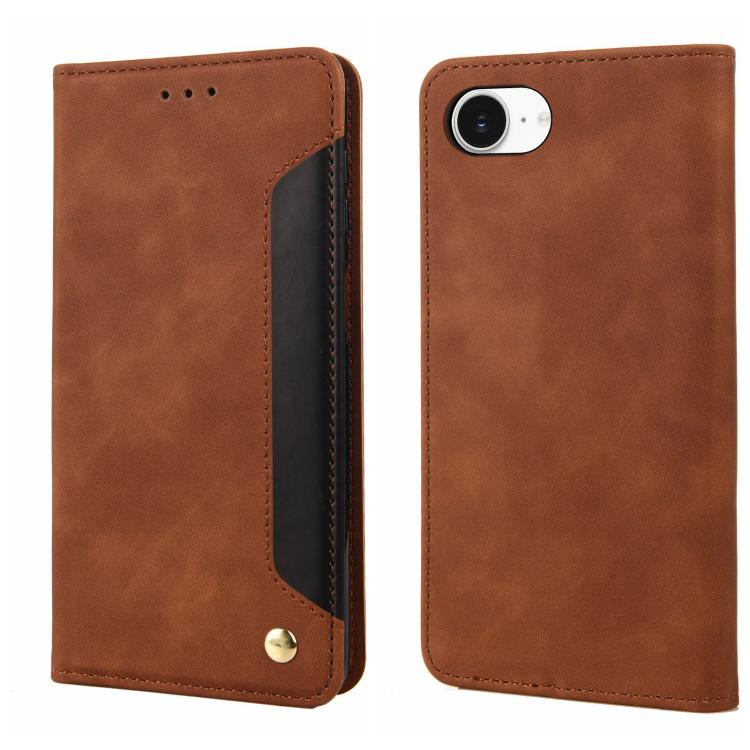 For iPhone 16e Skin Feel Splicing Leather Phone Case(Brown) by bashfashion