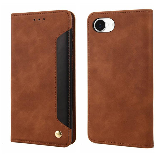 For iPhone 16e Skin Feel Splicing Leather Phone Case(Brown) by bashfashion