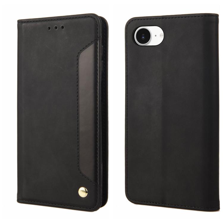 For iPhone 16e Skin Feel Splicing Leather Phone Case(Black) by bashfashion