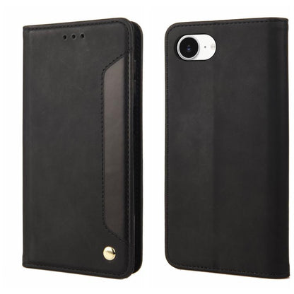 For iPhone 16e Skin Feel Splicing Leather Phone Case(Black) by bashfashion