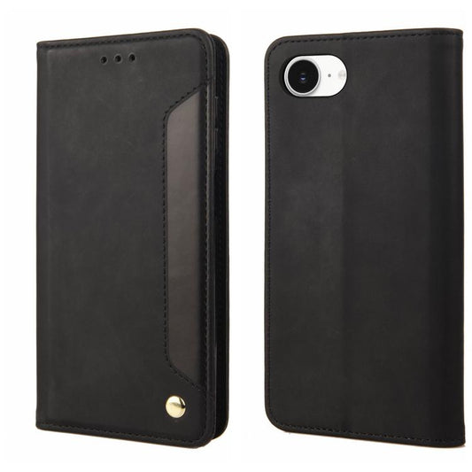 For iPhone 16e Skin Feel Splicing Leather Phone Case(Black) by bashfashion