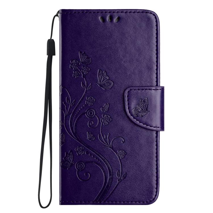 For iPhone 16e Butterfly Flower Pattern Flip Leather Phone Case(Dark Purple) by bashfashion