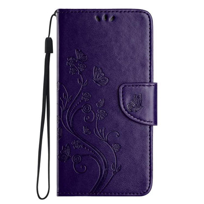 For iPhone 16e Butterfly Flower Pattern Flip Leather Phone Case(Dark Purple) by bashfashion