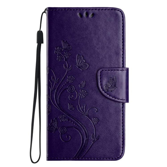 For iPhone 16e Butterfly Flower Pattern Flip Leather Phone Case(Dark Purple) by bashfashion