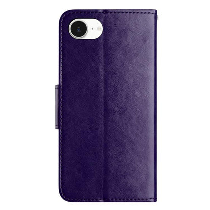 For iPhone 16e Butterfly Flower Pattern Flip Leather Phone Case(Dark Purple) by bashfashion