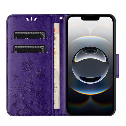For iPhone 16e Butterfly Flower Pattern Flip Leather Phone Case(Dark Purple) by bashfashion