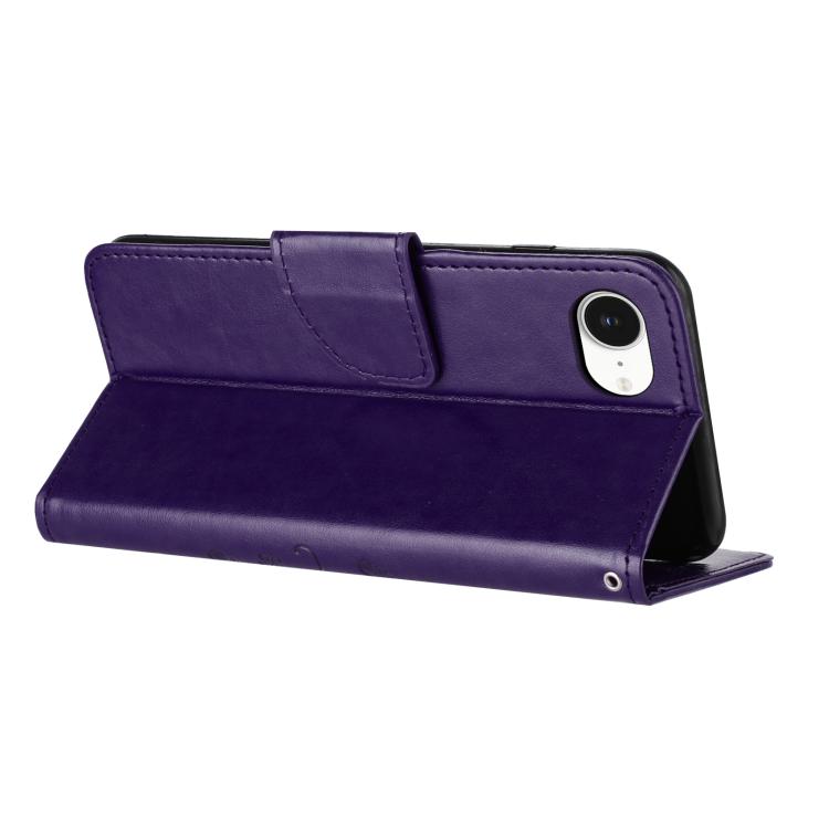 For iPhone 16e Butterfly Flower Pattern Flip Leather Phone Case(Dark Purple) by bashfashion