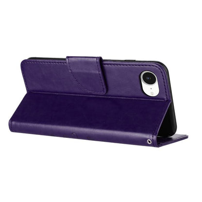 For iPhone 16e Butterfly Flower Pattern Flip Leather Phone Case(Dark Purple) by bashfashion