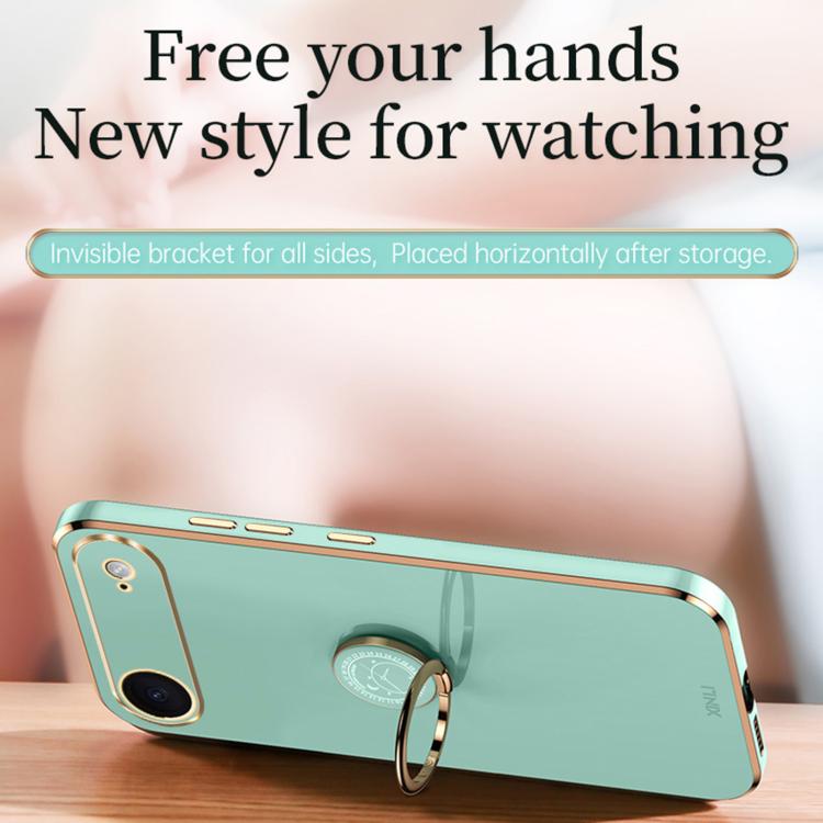 For iPhone Air XINLI Straight Edge 6D Electroplate TPU Phone Case with Ring Holder(Pink) by XINLI