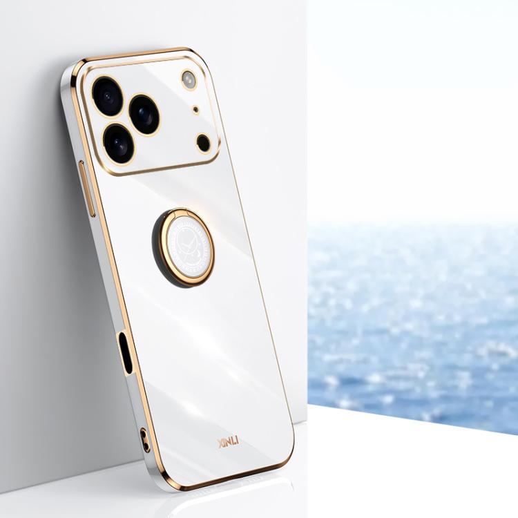 For iPhone 17 Pro XINLI Straight Edge 6D Electroplate TPU Phone Case with Ring Holder(White) by XINLI