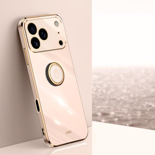 For iPhone 17 Pro XINLI Straight Edge 6D Electroplate TPU Phone Case with Ring Holder(Pink) by XINLI