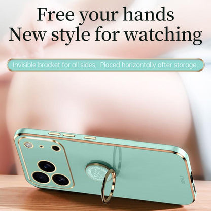 For iPhone 17 Pro XINLI Straight Edge 6D Electroplate TPU Phone Case with Ring Holder(Mint Green) by XINLI