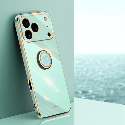 For iPhone 17 Pro Max XINLI Straight Edge 6D Electroplate TPU Phone Case with Ring Holder(Mint Green) by XINLI