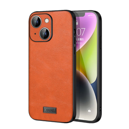 For iPhone 15 Plus SULADA Shockproof TPU Hybrid Handmade Leather Phone Case(Orange) by SULADA