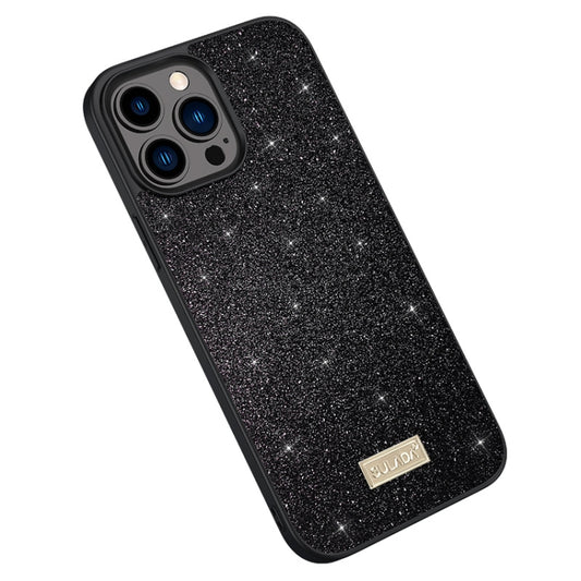 For iPhone 15 Pro Max SULADA Glittery PC Hybrid TPU Handmade Leather Phone Case(Black) by SULADA