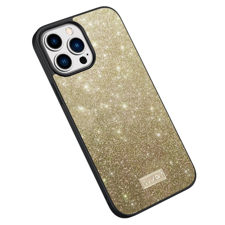For iPhone 15 Pro Max SULADA Glittery PC Hybrid TPU Handmade Leather Phone Case(Gold) by SULADA