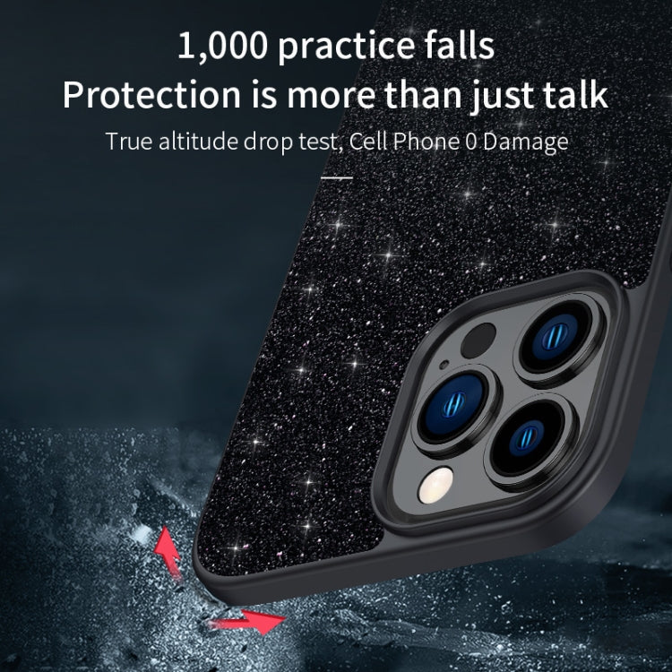 For iPhone 15 Pro SULADA Glittery PC Hybrid TPU Handmade Leather Phone Case(Black) by SULADA