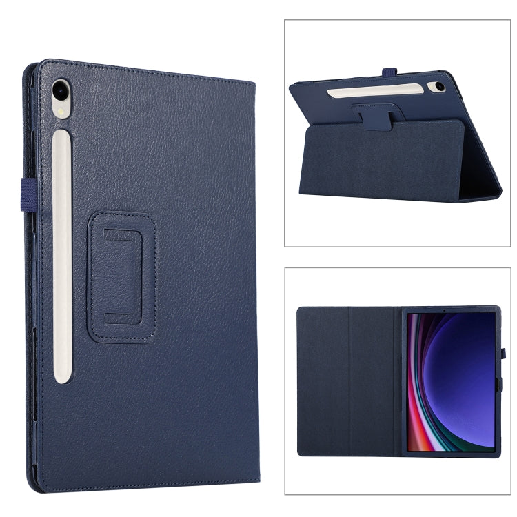 For Samsung Galaxy Tab S9 Litchi Texture Leather Tablet Case with Holder(Dark Blue) by bashfashion