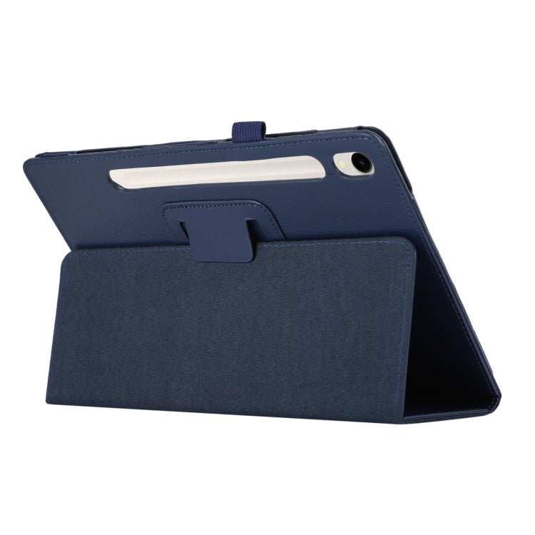 For Samsung Galaxy Tab S9 Litchi Texture Leather Tablet Case with Holder(Dark Blue) by bashfashion