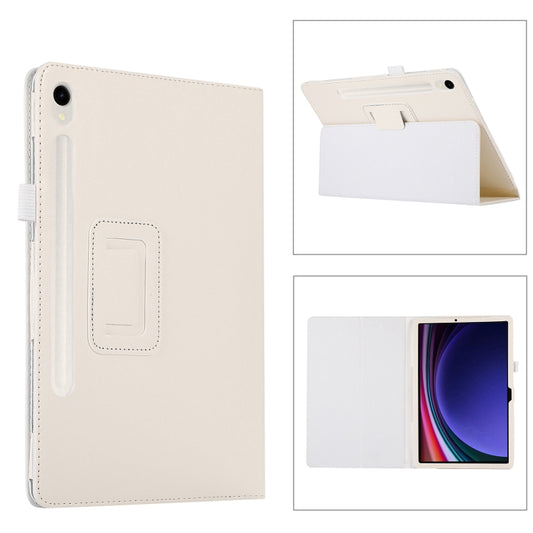 For Samsung Galaxy Tab S9 Litchi Texture Leather Tablet Case with Holder(White) by bashfashion