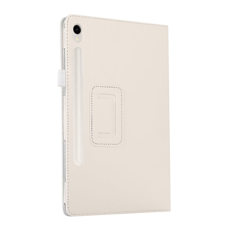 For Samsung Galaxy Tab S9 Litchi Texture Leather Tablet Case with Holder(White) by bashfashion
