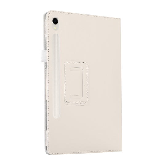 For Samsung Galaxy Tab S9 Litchi Texture Leather Tablet Case with Holder(White) by bashfashion