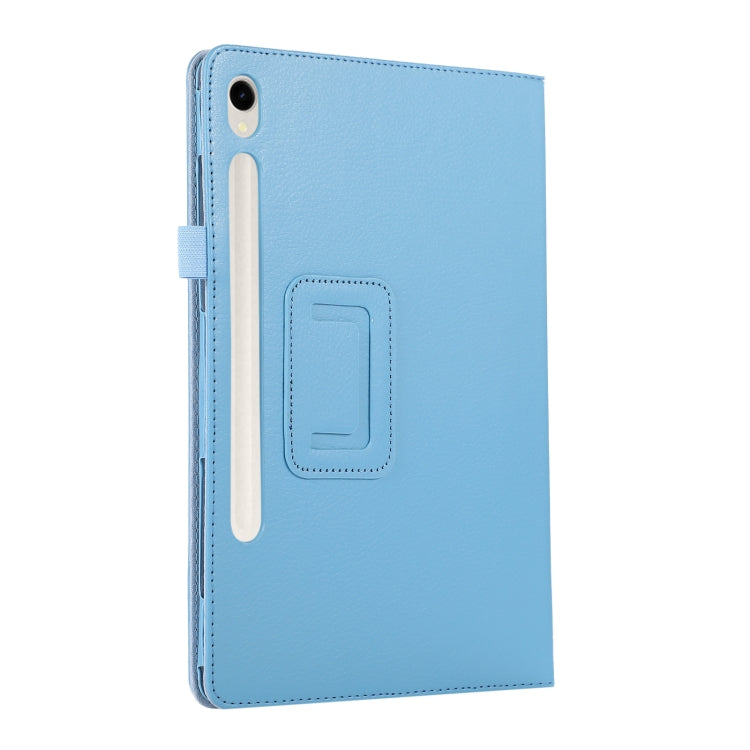For Samsung Galaxy Tab S9 Litchi Texture Leather Tablet Case with Holder(Sky Blue) by bashfashion