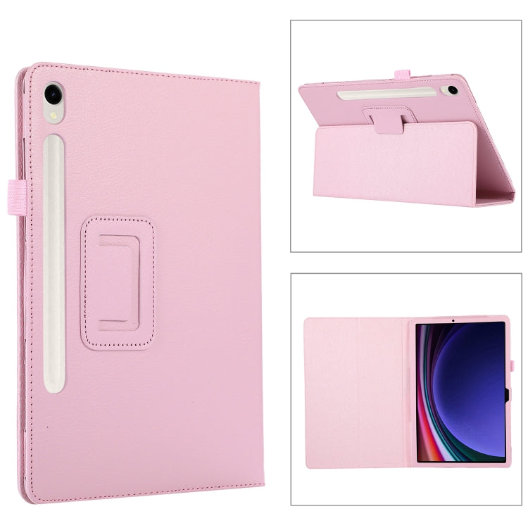 For Samsung Galaxy Tab S9 Ultra Litchi Texture Leather Tablet Case with Holder(Pink) by bashfashion