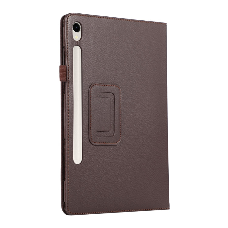 For Samsung Galaxy Tab S9 Ultra Litchi Texture Leather Tablet Case with Holder(Brown) by bashfashion
