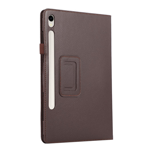 For Samsung Galaxy Tab S9 Ultra Litchi Texture Leather Tablet Case with Holder(Brown) by bashfashion